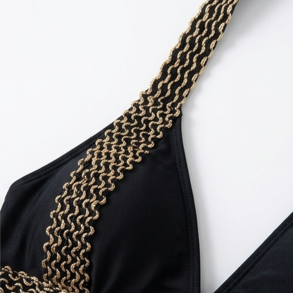 Solaia – Złocony Halter Bikini dla Kobiet
