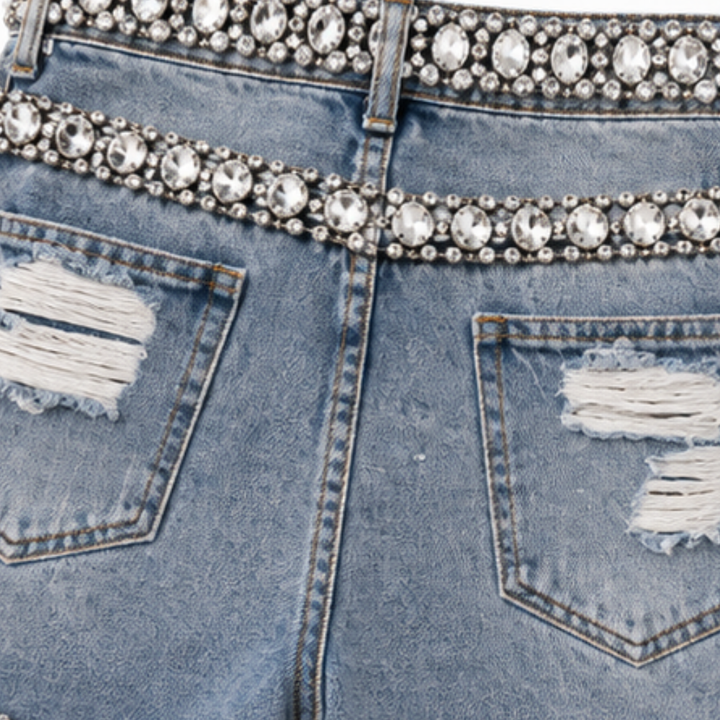 Suncrest – Szorty z denimu z kryształkami, które nie wyglądają tanio z bliska