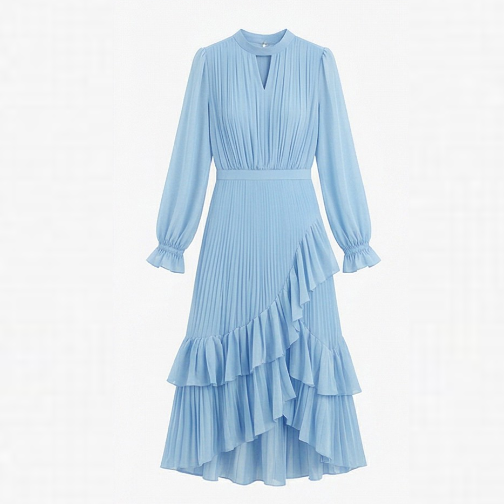 Keyfa – Damska sukienka midi z plisowanym falbanami