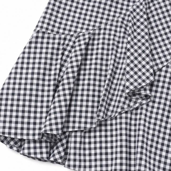 Veluna – Asymetryczna Spódnica Maxi z Falbaną w Kratkę dla Kobiet