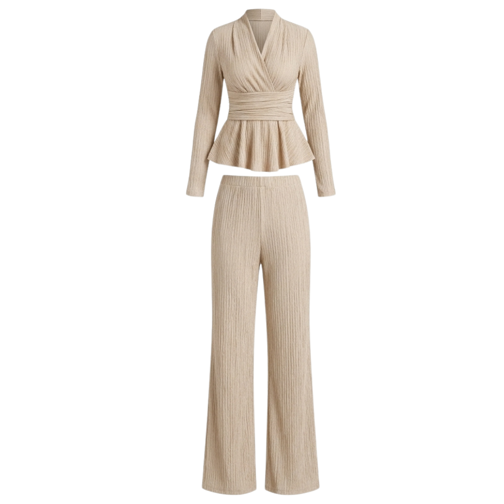Vivara – Zestaw damski z plisowanym peplum i wcięciem w talii