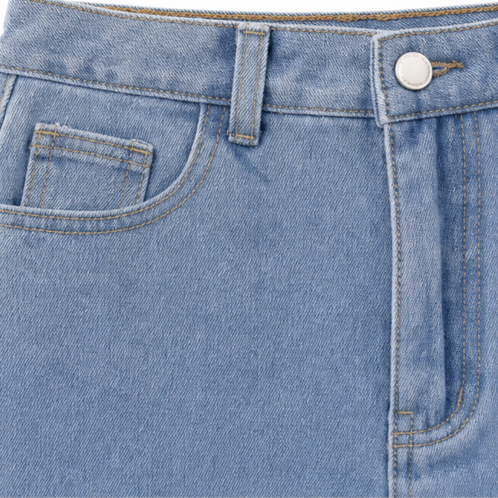 Florenza – Spódnica maxi z denimu z koronkowym wykończeniem i wysokim stanem, z kieszeniami