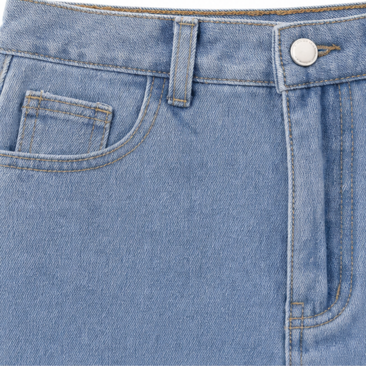Florenza – Spódnica maxi z denimu z koronkowym wykończeniem i wysokim stanem, z kieszeniami