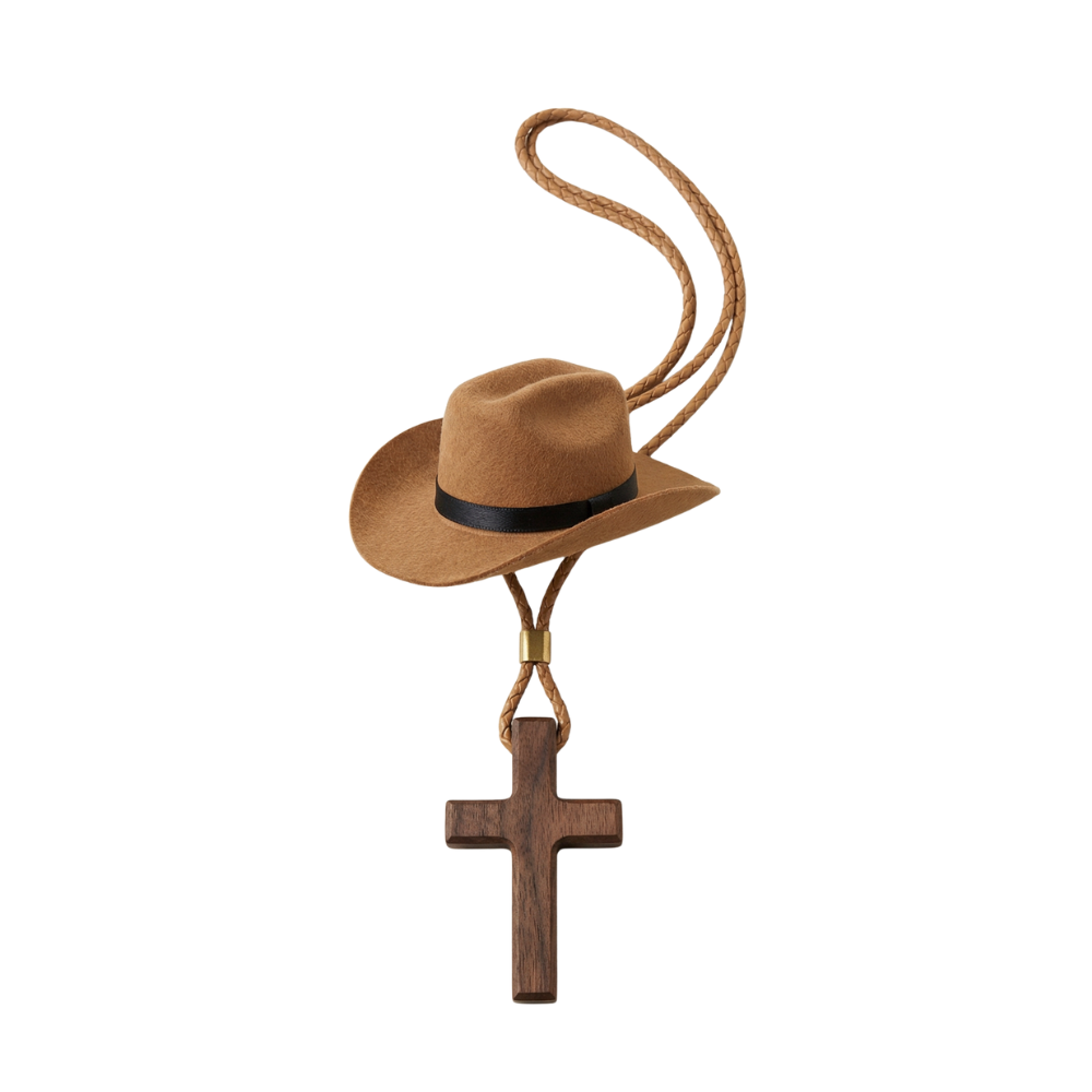 Saddle Cross – Zawieszka z Kapeluszem Kowbojskim i Krzyżem