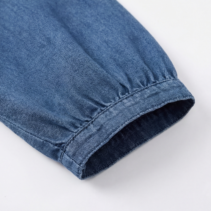 Vivara – Bluzka z denimu z miękkim falbanem i dekoltem w kształcie V