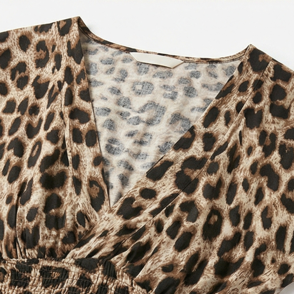 Vivara – Sukienka maxi w leoparda z marszczonym pasem