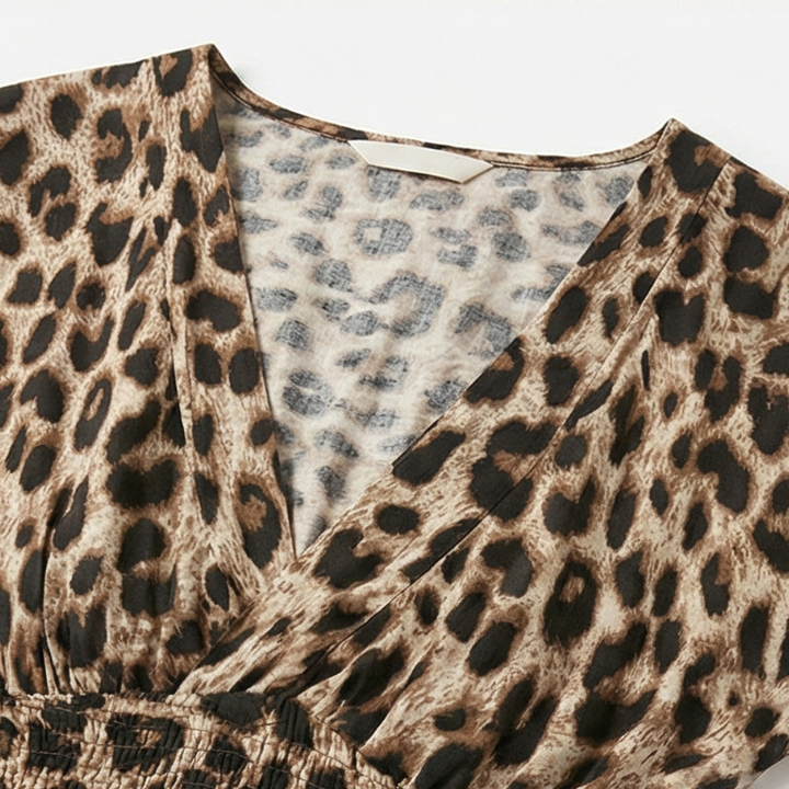 Vivara – Sukienka maxi w leoparda z marszczonym pasem