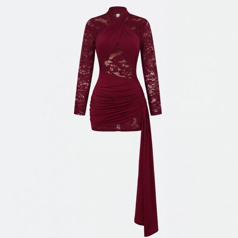 Velaire – Damska koronkowa sukienka mini bodycon z dekoltem na szyi