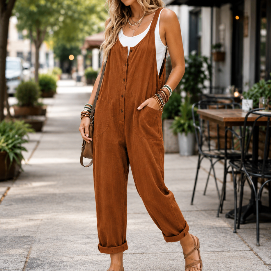 Wearbella – Kombinezon bez rękawów z szerokimi nogawkami i kieszeniami