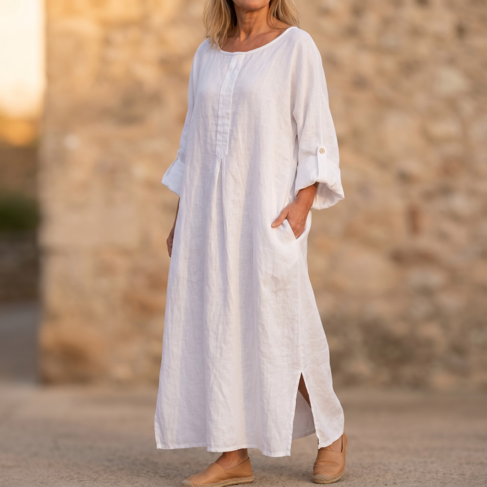 Lunavia – Damska Maxi Sukienka w Stylu Lnianym