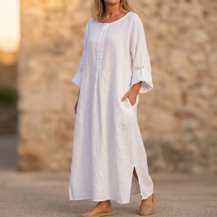 Lunavia – Damska Maxi Sukienka w Stylu Lnianym