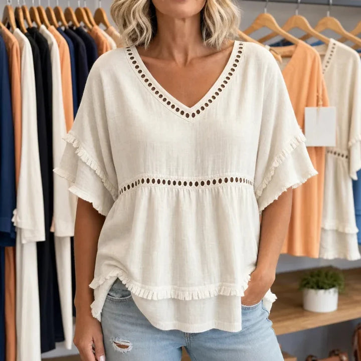 Solavie – Boho Tunika z Dekoltem w Serek i Frędzlami dla Kobiet