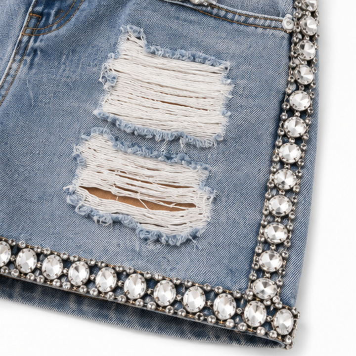 Suncrest – Szorty z denimu z kryształkami, które nie wyglądają tanio z bliska