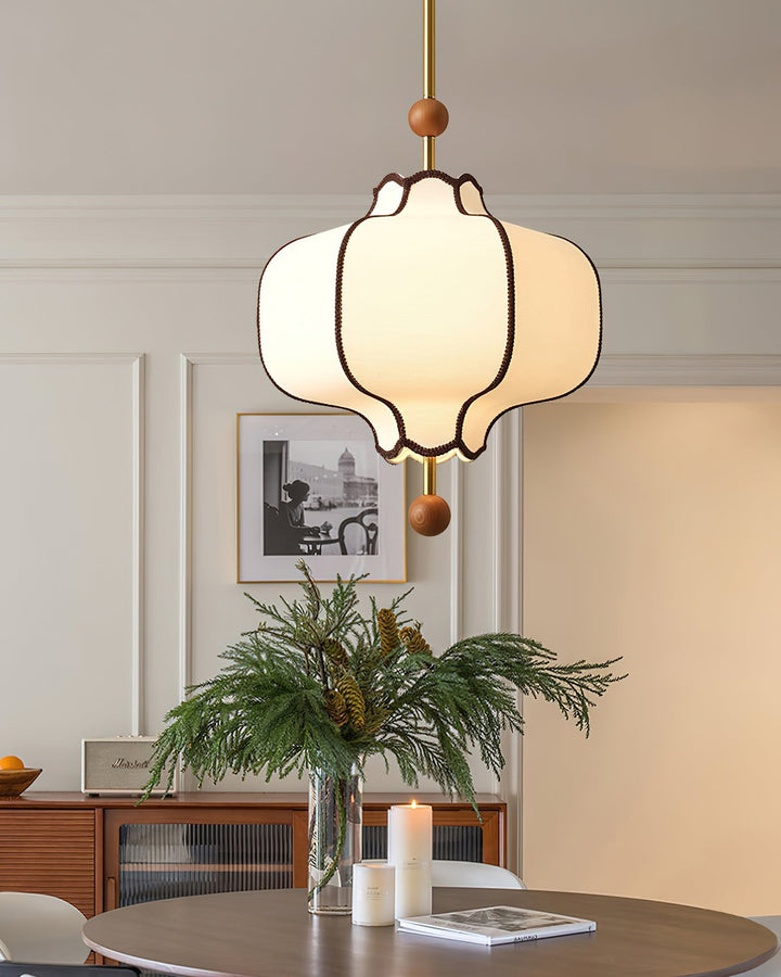 Lampa wisząca z tkaniny w kształcie latarni