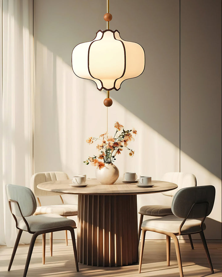 Lampa wisząca z tkaniny w kształcie latarni