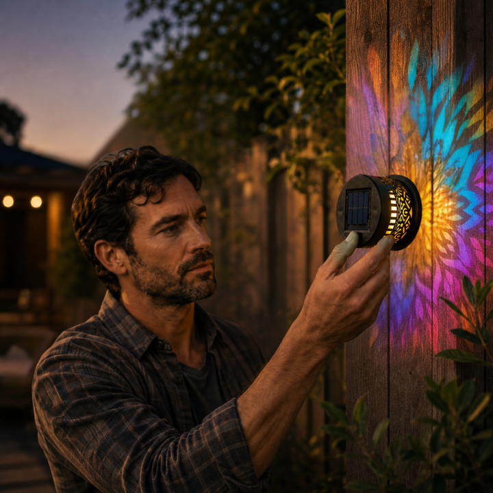 Lumara – Solarna Lampa Mandala na Ścianę Zewnętrzną do Ogrodu i Płotu