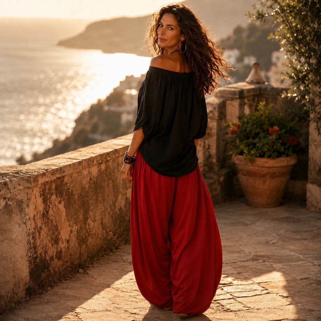 Solenza – Bluzka Boho na Ramiączkach i Spodnie Lampionowe dla Kobiet