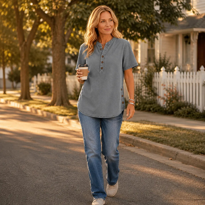 Avelyn – Tunika Henley z bocznymi guzikami dla kobiet