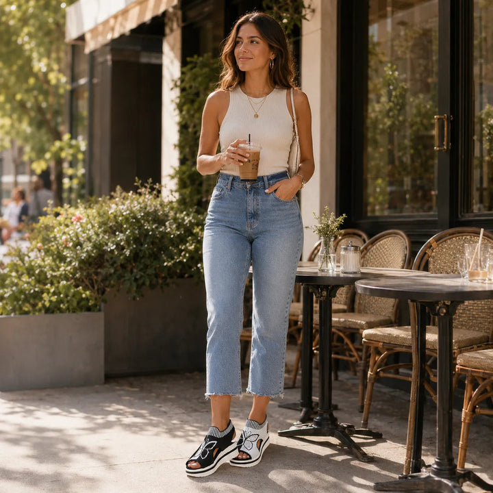 Sockela – Sandały Peep Toe na Platformie z Dzianiny dla Kobiet