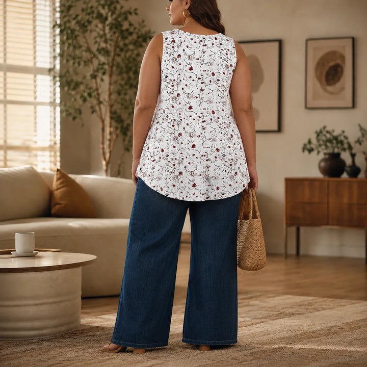 Wearlora – Koszulka Swingowa w Kwiaty Plus Size z Ramiączkami w Kształcie O
