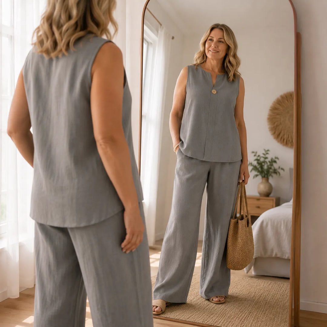 Linovea – Minimalistyczny Top Bez Rękawów i Szerokie Spodnie dla Kobiet