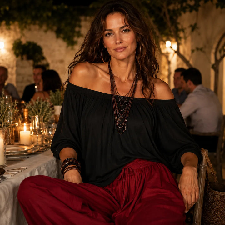 Solenza – Bluzka Boho na Ramiączkach i Spodnie Lampionowe dla Kobiet