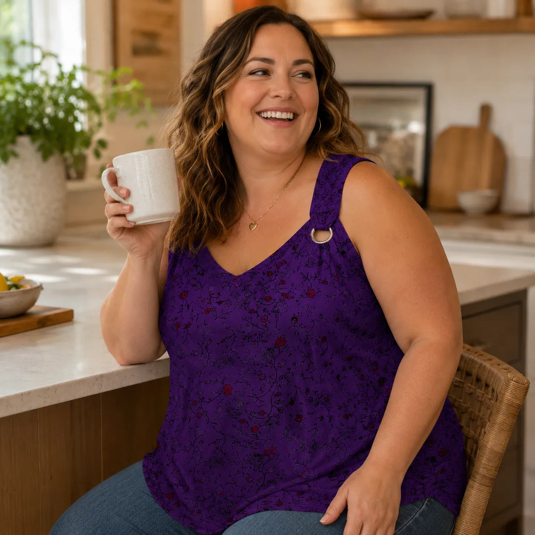 Wearlora – Koszulka Swingowa w Kwiaty Plus Size z Ramiączkami w Kształcie O