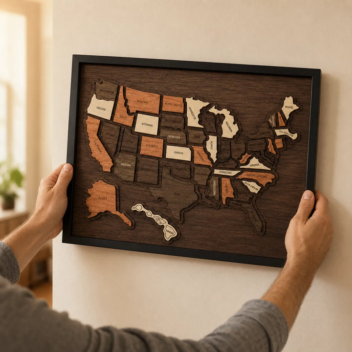 Wanderoak – Drewniana mapa podróży USA z 3D kawałkami stanów