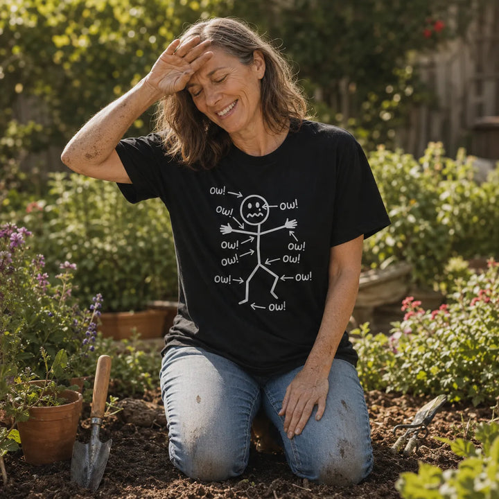 Achewear – Śmieszna koszulka z rysunkiem "Ow!" w stylu stick figure, luźny fason, t-shirt przypominający bawełnę dla kobiet i mężczyzn