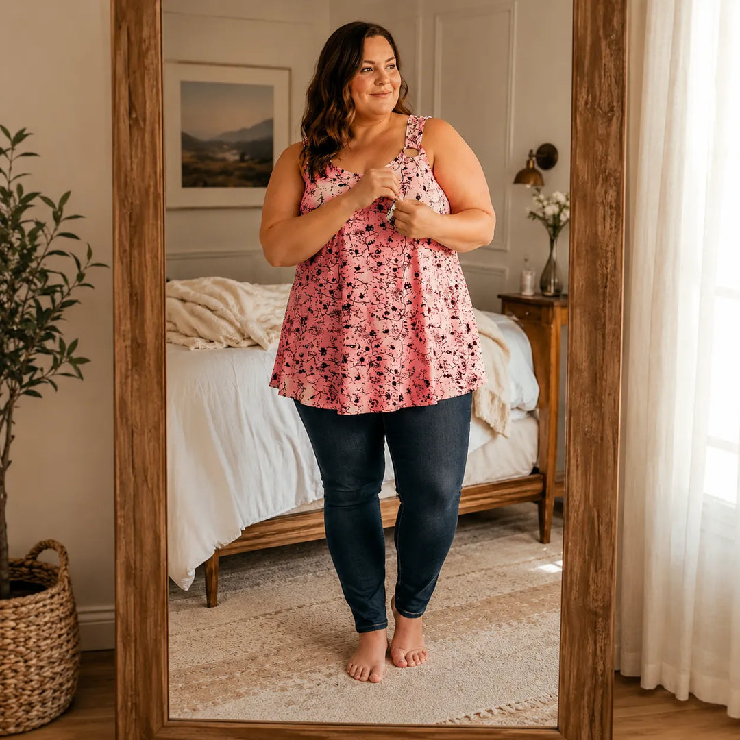 Wearlora – Koszulka Swingowa w Kwiaty Plus Size z Ramiączkami w Kształcie O
