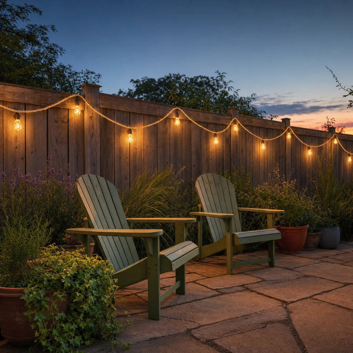 Glowvine – Słoneczne Lampki z Liny Konopnej z Vintage Żarówkami LED