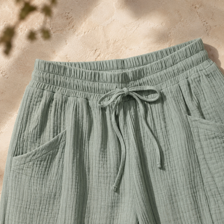 Linelle – Kobiece Spodnie Cropped z Szerokimi Nogawkami i Kieszeniami