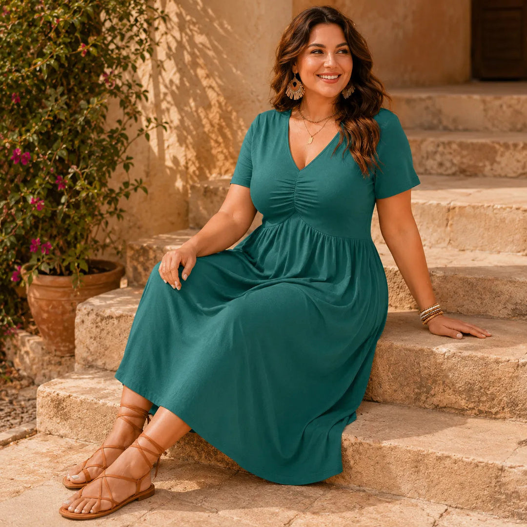 Wearbella – Sukienka midi w rozmiarze plus z dekoltem w serek i empire waist z marszczeniem