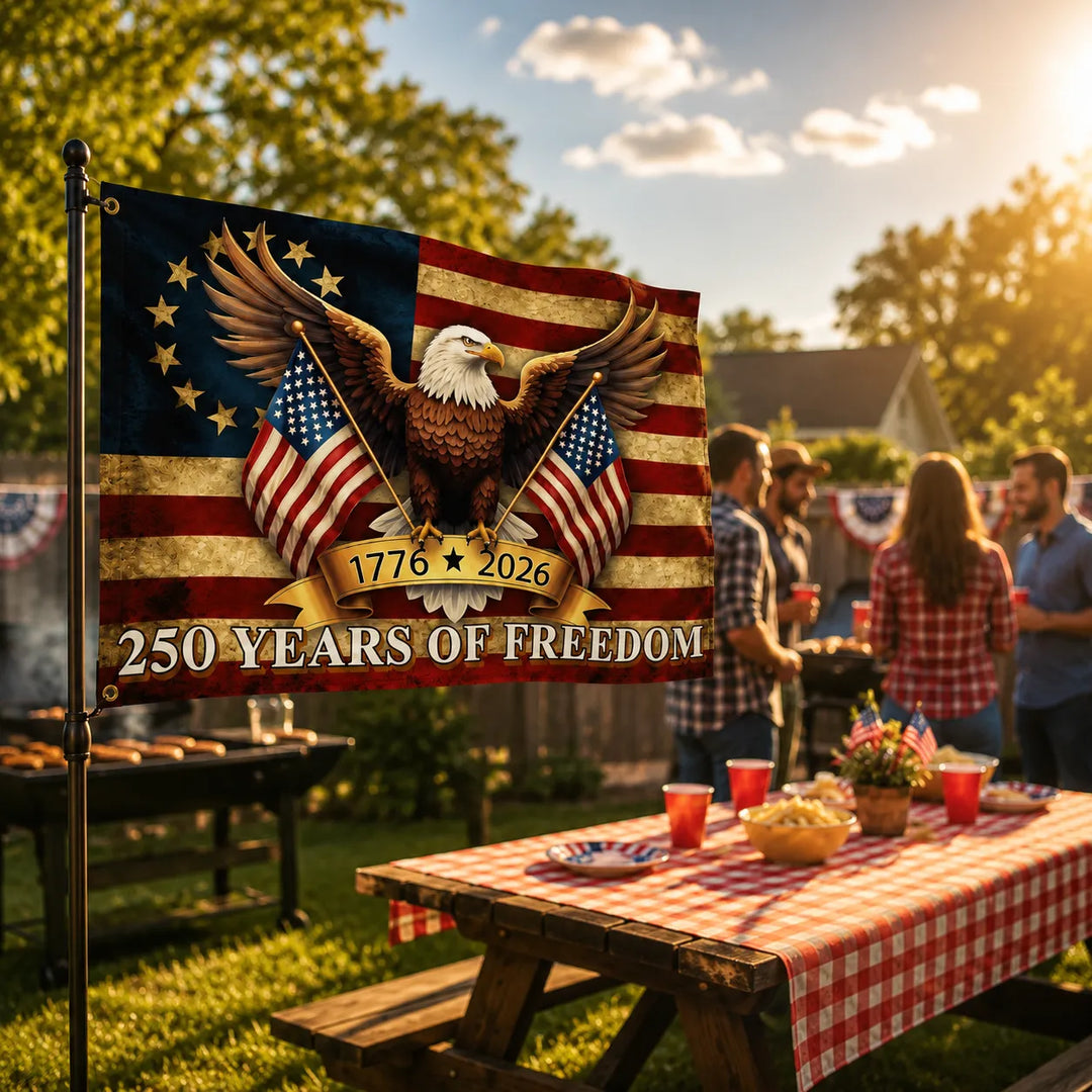 Eaglemark – 250 lat wolności Flaga Amerykańska, 1776-2026 Orzeł Bald Betsy Ross, na zewnątrz