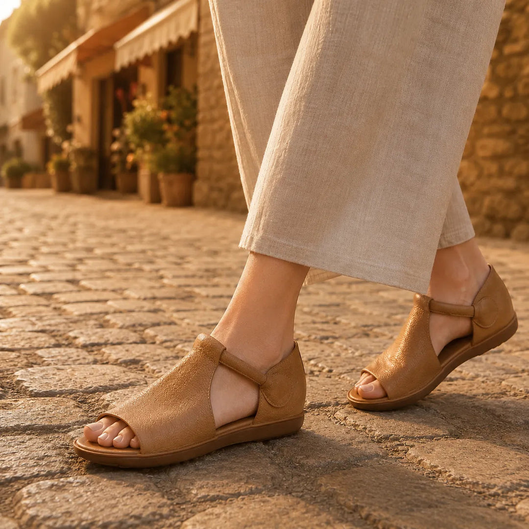 Solene – Płaskie sandały T-Strap z PU dla kobiet, wsuwane, otwarte na palce, letnie buty