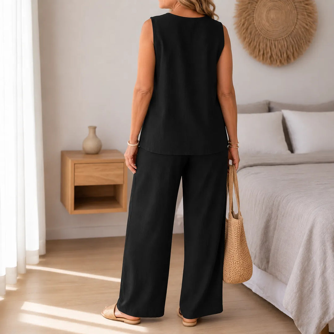 Linovea – Minimalistyczny Top Bez Rękawów i Szerokie Spodnie dla Kobiet