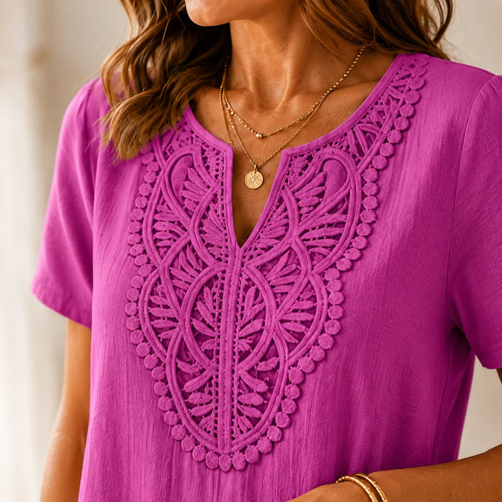 Loravie – Boho Sukienka T-Shirt z Koronkowym Fartuszkiem w Stylu A