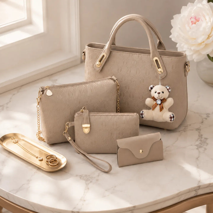 Belluna – Zestaw torebek skórzanych w 4 częściach, torba tote, torba crossbody, saszetka, etui na karty