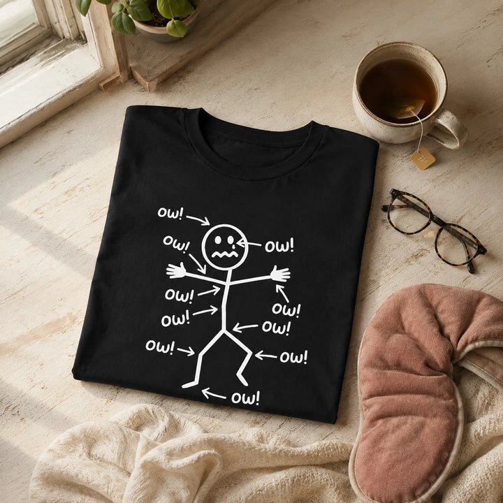 Achewear – Śmieszna koszulka z rysunkiem "Ow!" w stylu stick figure, luźny fason, t-shirt przypominający bawełnę dla kobiet i mężczyzn