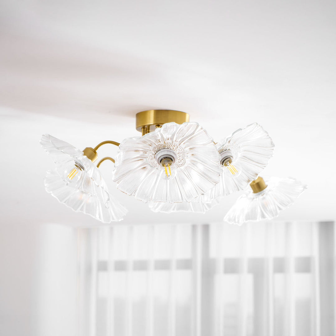Lampa sufitowa z szkła w kształcie liścia lotosu