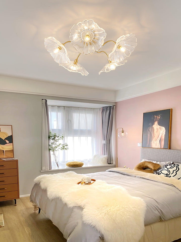 Lampa sufitowa z szkła w kształcie liścia lotosu