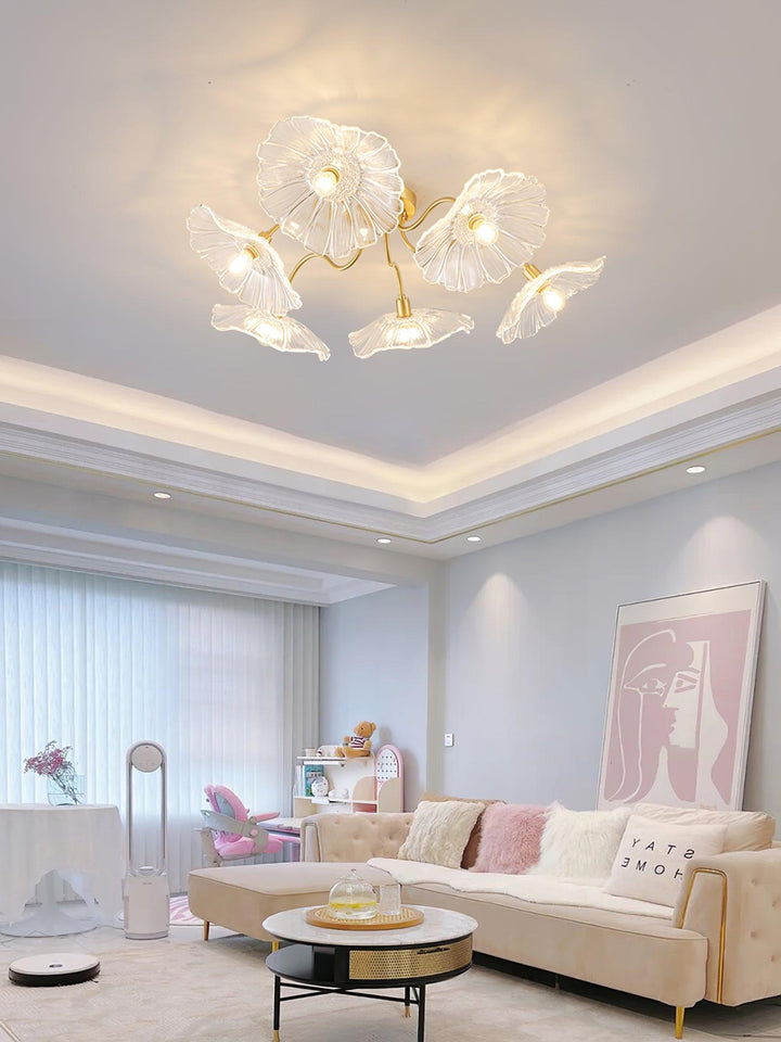 Lampa sufitowa z szkła w kształcie liścia lotosu