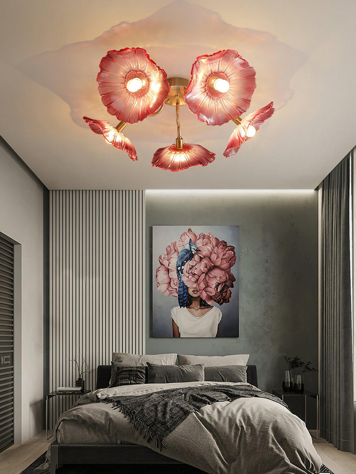 Lampa sufitowa z szkła w kształcie liścia lotosu