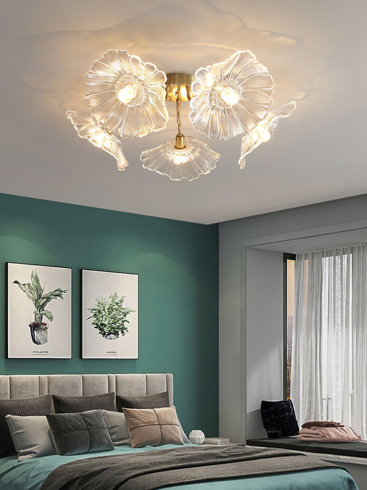 Lampa sufitowa z szkła w kształcie liścia lotosu