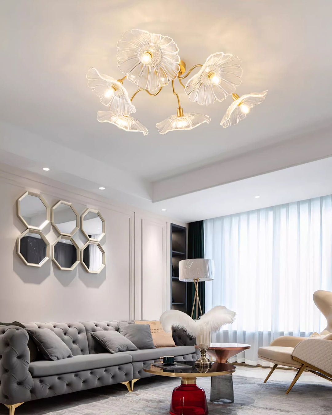 Lampa sufitowa z szkła w kształcie liścia lotosu