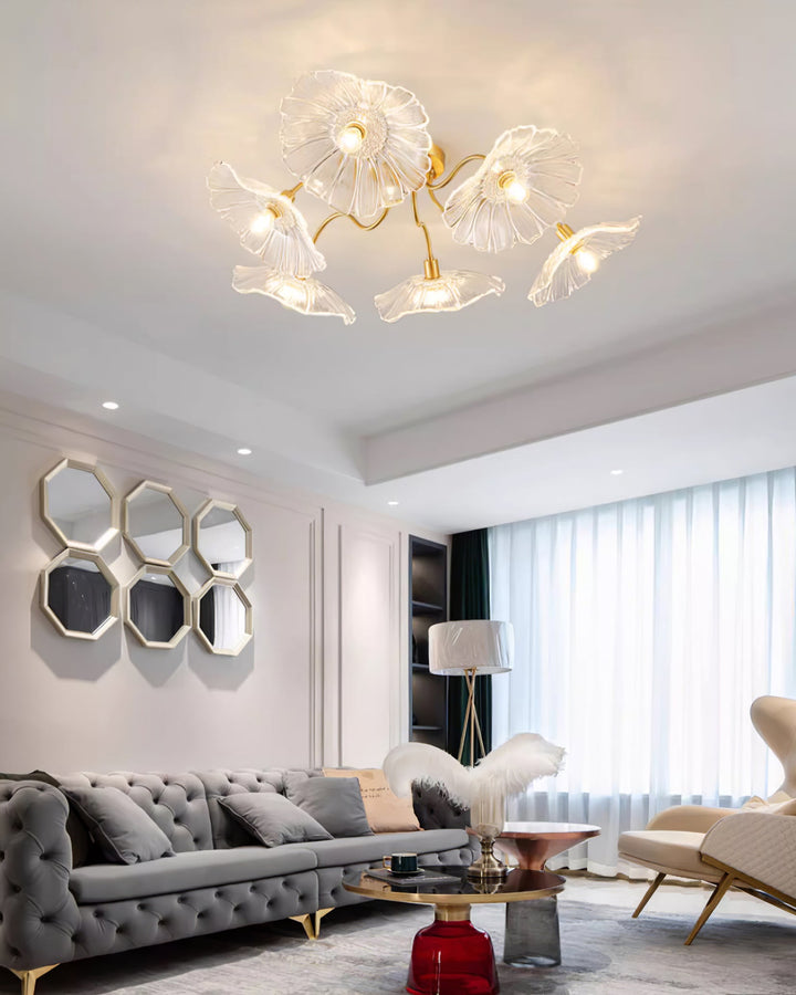 Lampa sufitowa z szkła w kształcie liścia lotosu
