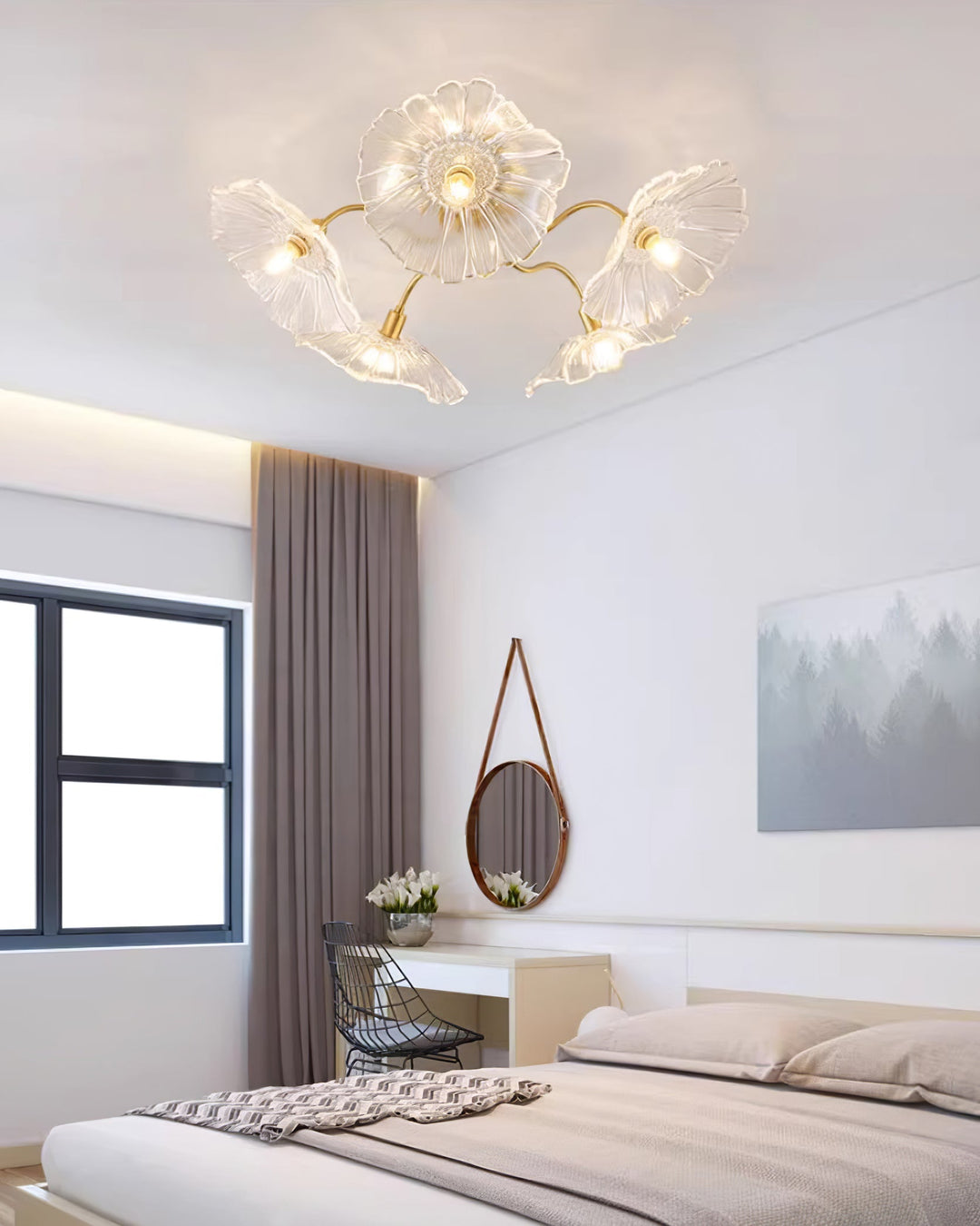 Lampa sufitowa z szkła w kształcie liścia lotosu