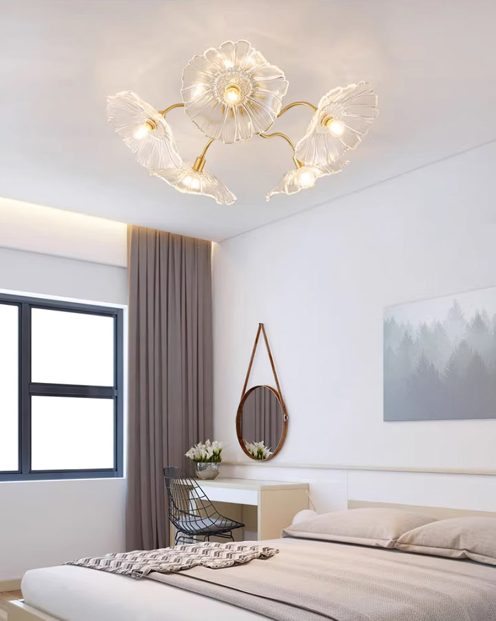 Lampa sufitowa z szkła w kształcie liścia lotosu