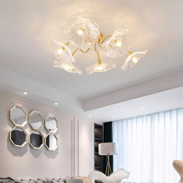 Lampa sufitowa z szkła w kształcie liścia lotosu