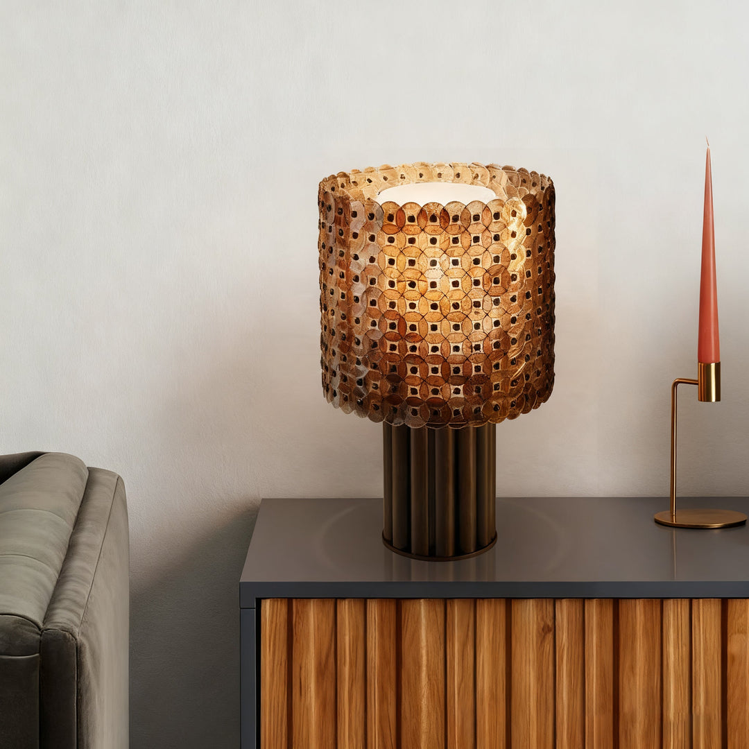 Lampa stołowa z dyskami miki w kratkę